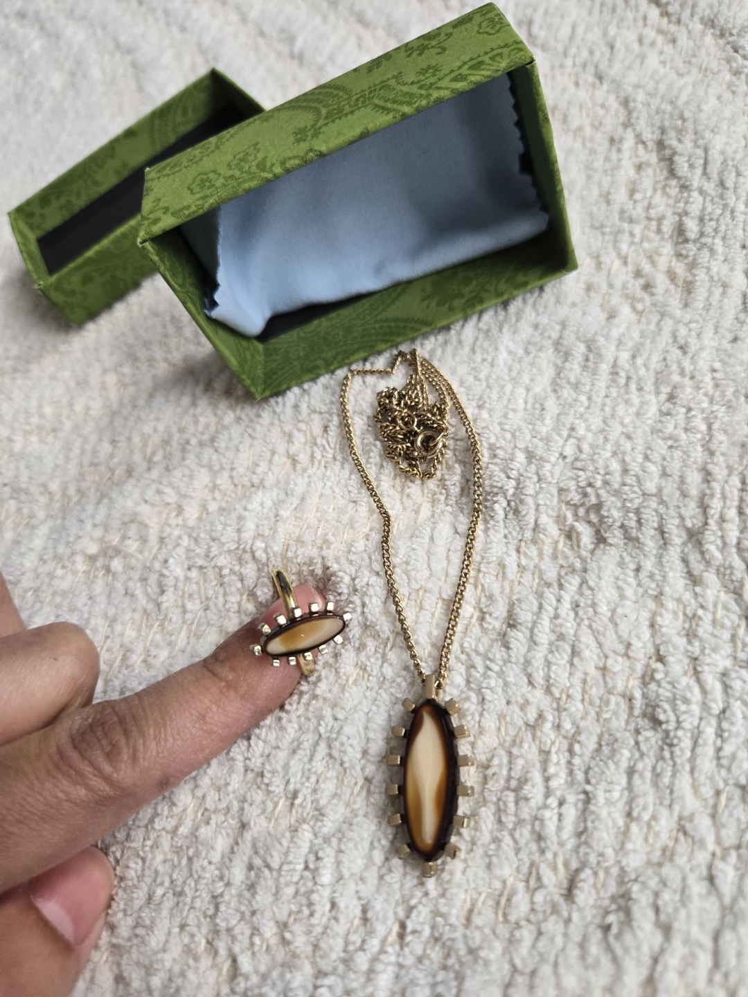 Gold Necklace & Ring w Brown Stone - photo 2