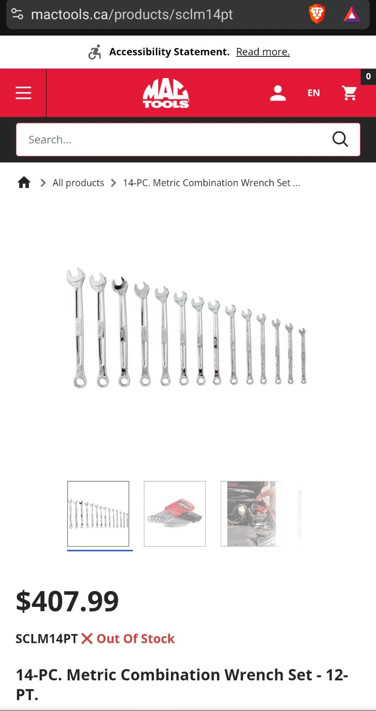 MAC Tools 14-PC Metric Combination Wrench Set