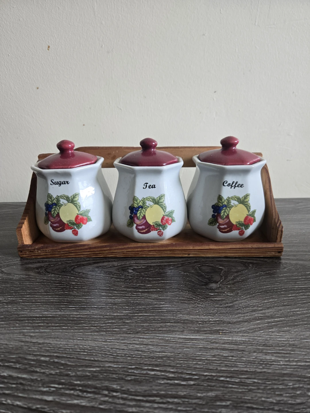 Ceramic Canister Set with Lids - Sugar, Tea, Coffee