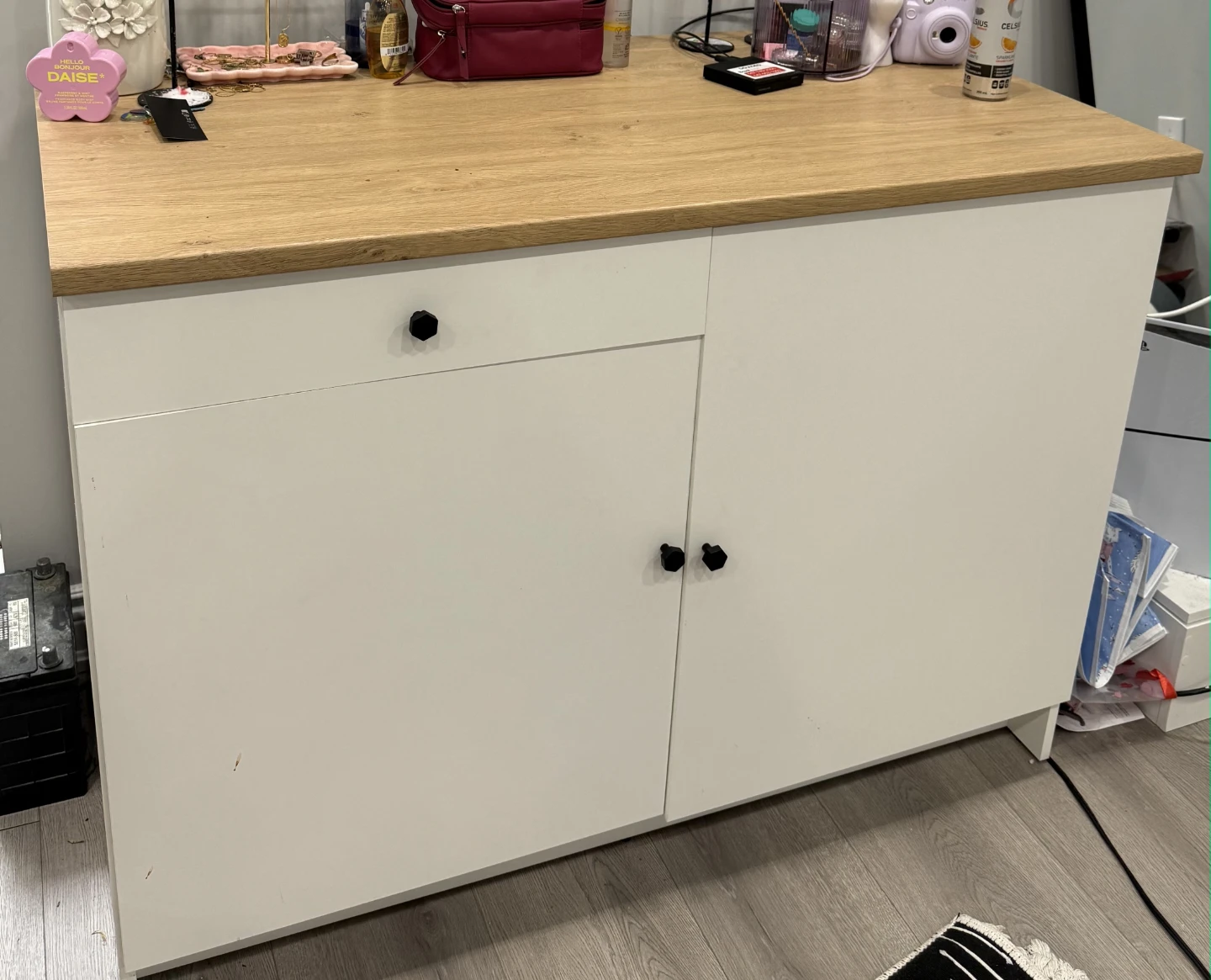 White and Wood Storage Cabinet