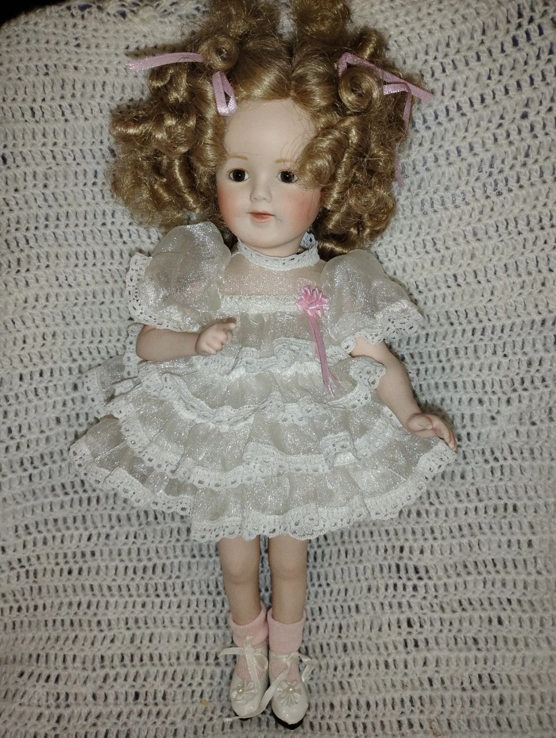 Porcelain Doll with White Lace Dress