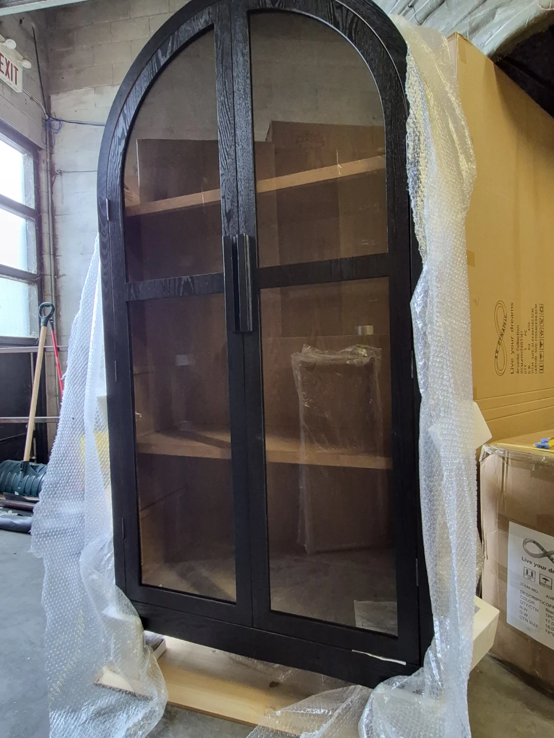 Black Arched Glass Door Cabinet