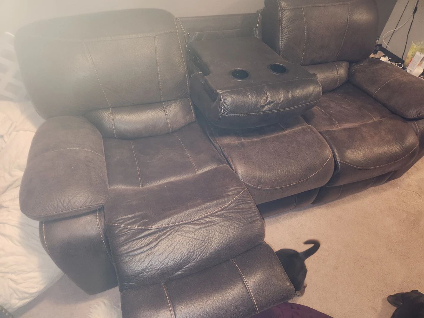 Brown Leather Reclining Sofa with Cup Holders - photo 2