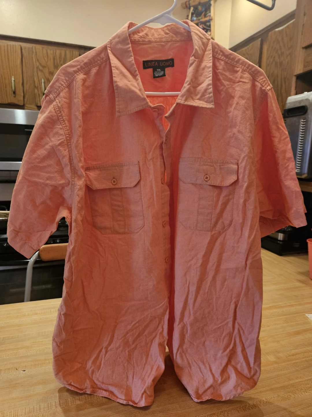 Linea Uomo Orange 100% Cotton Short Sleeve Button Up Shirt XXL