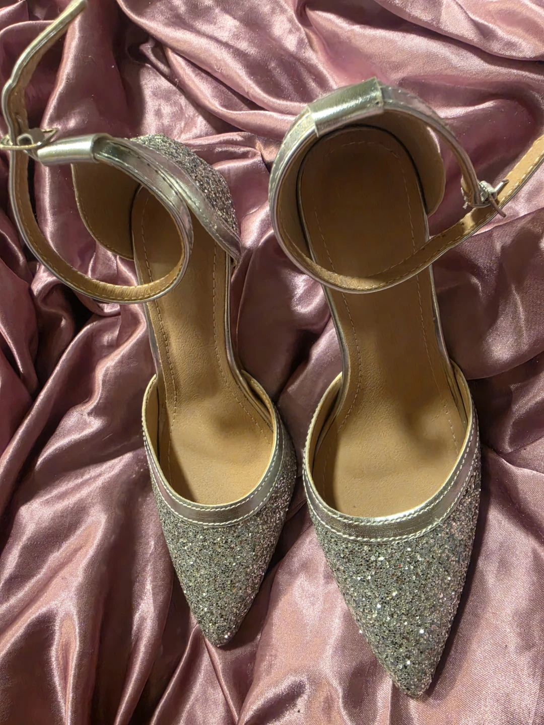Silver Glitter Ankle Strap Heels - Size 37 - photo 5