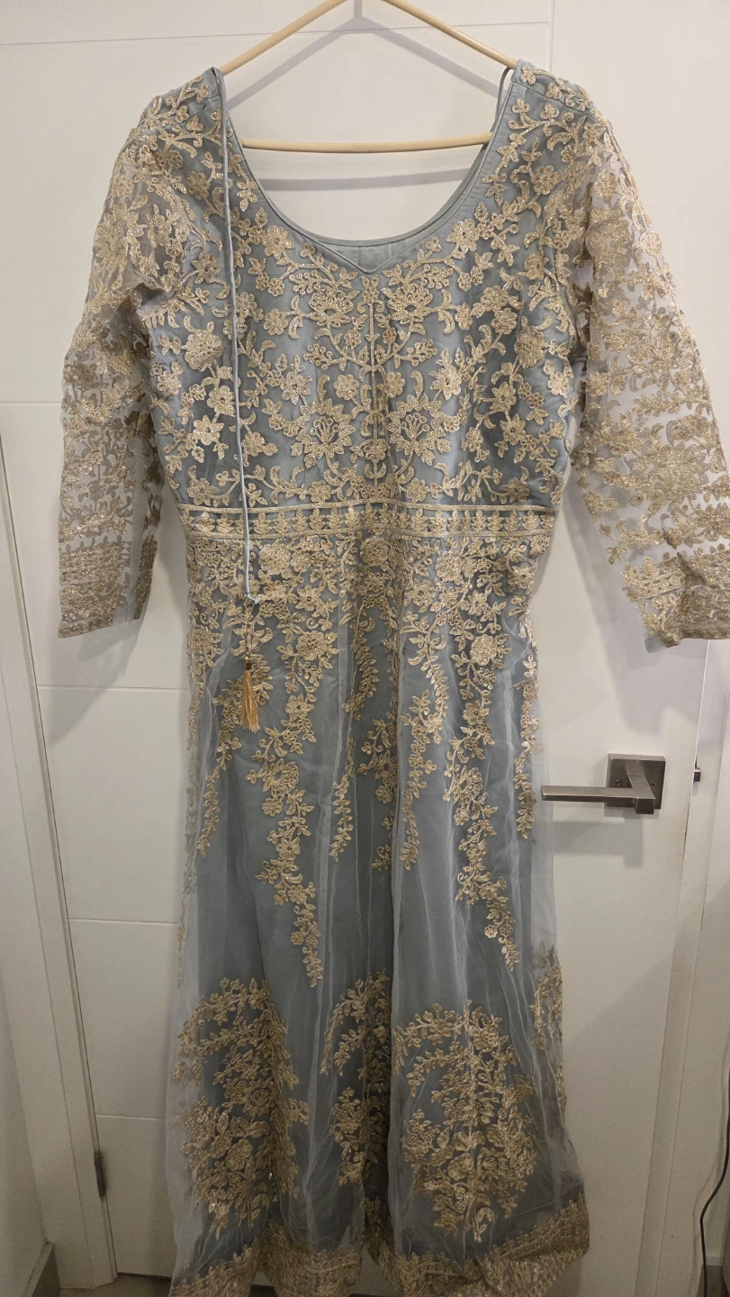 Grey and Gold Embroidered Salwar Kameez XL