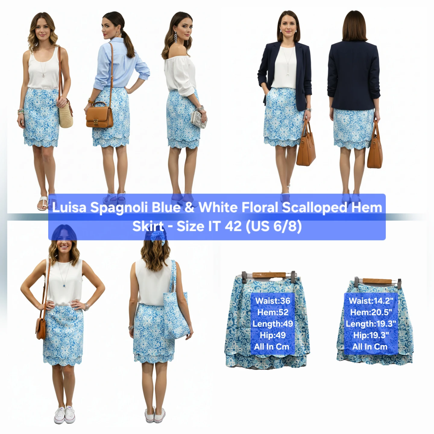 Luisa Spagnoli Floral Scalloped Hem Skirt Size US 6-8
