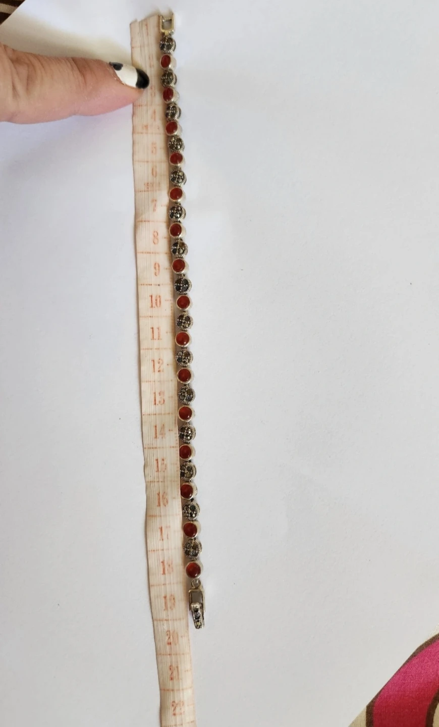 Beautiful Vintage 925 Silver Bracelet – Red Stones, 7” - photo 3