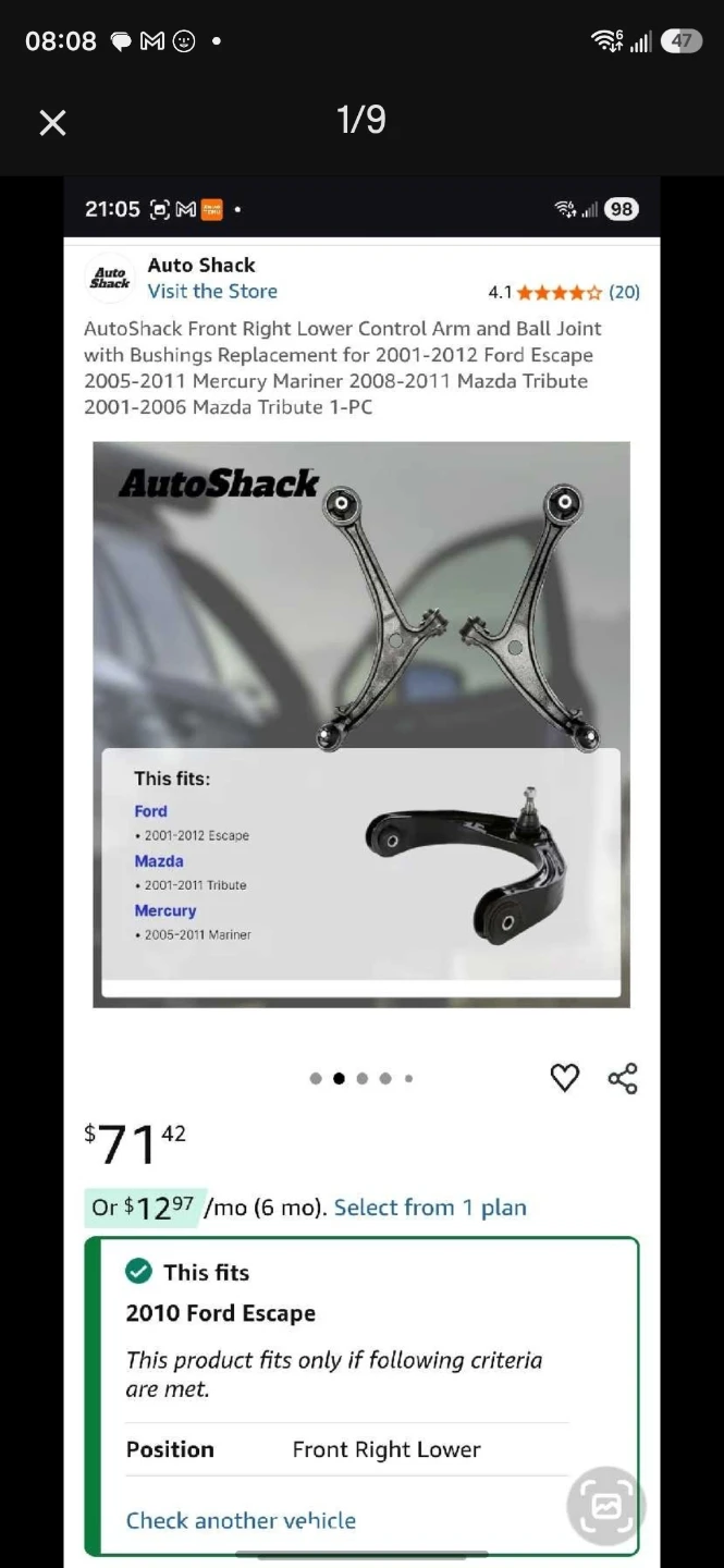 Front Right Lower Control Arm & Ball Joint with Bushings
