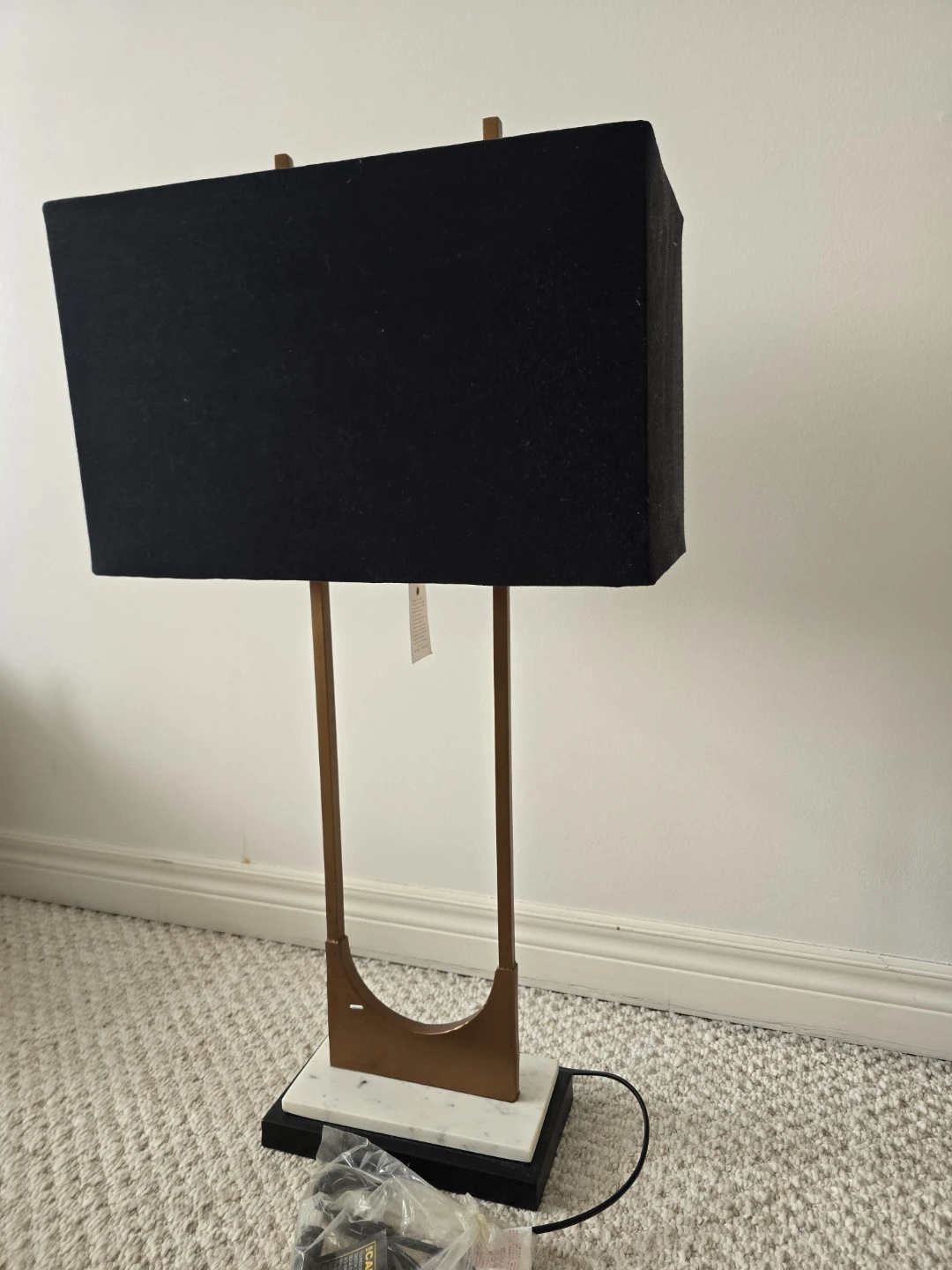 Modern Black Rectangular Table Lamp with Marble Base