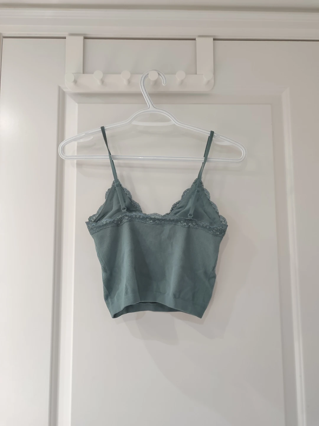 Ribbed Lace Trim Cami Top - Teal - photo 2