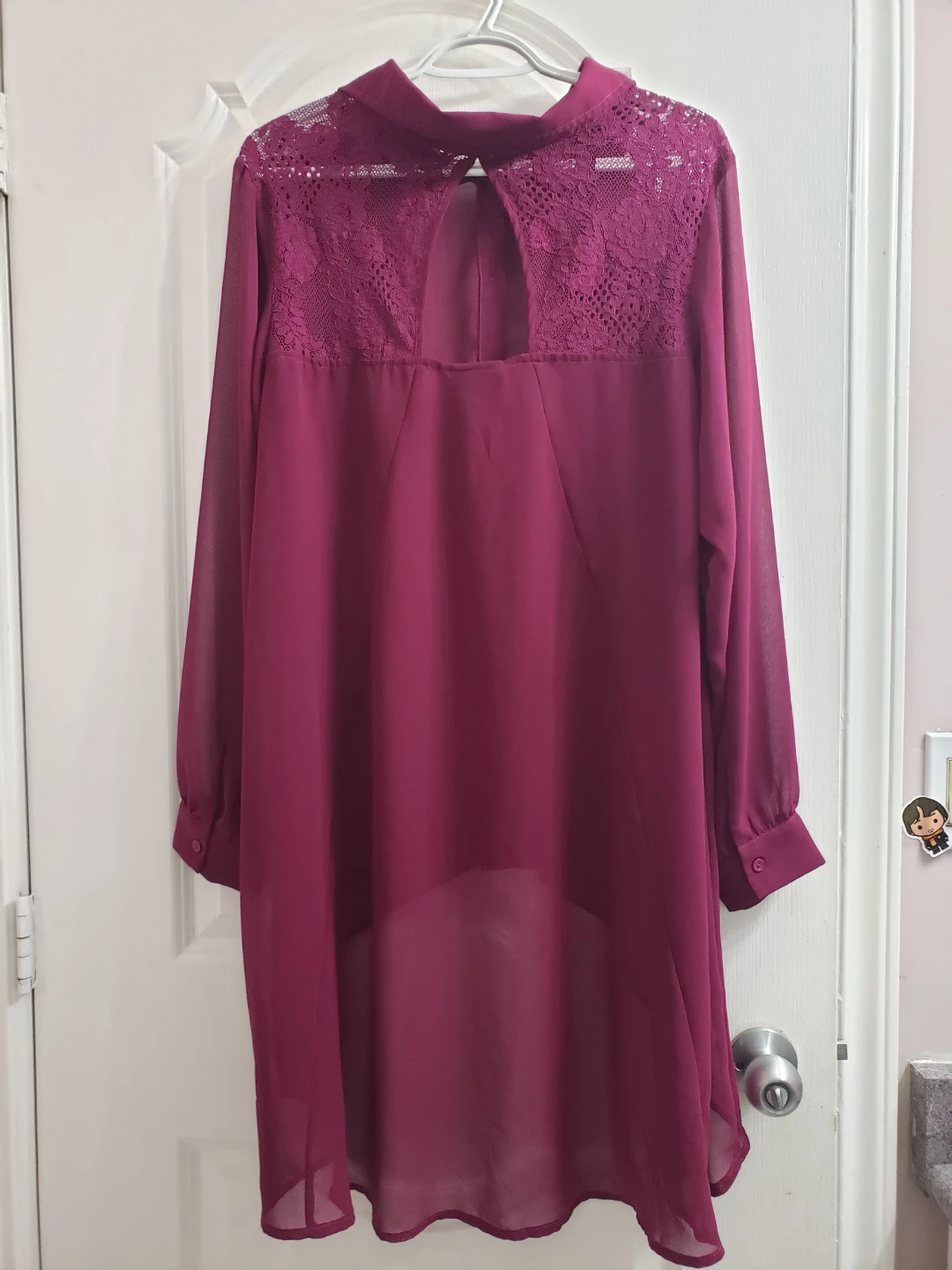 New City Chic Women's Sheer Lace Yoke Blouse Size M/18 Magenta - photo 2