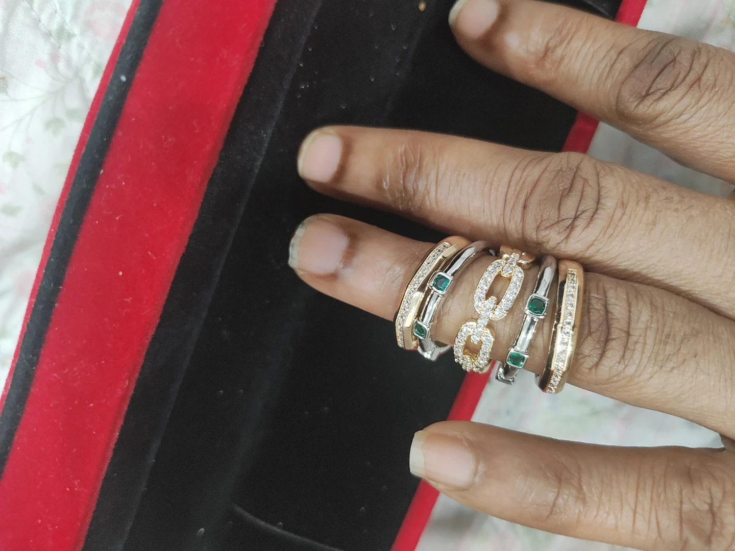 Stackable Rings with Emeralds and Diamonds