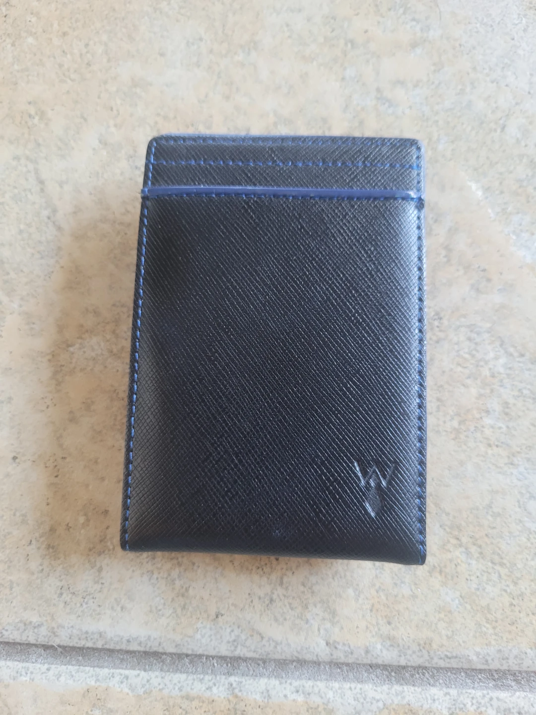 Fossil Blue Leather Card Holder with Photo Slot