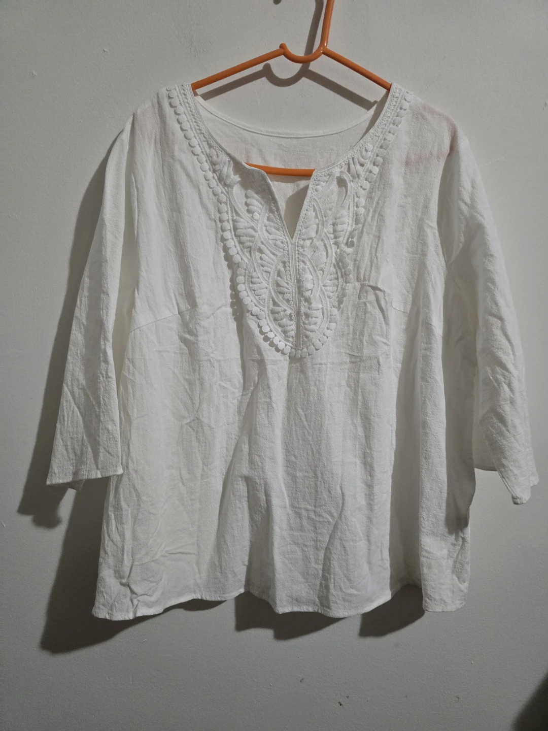 White Embroidered Cotton Tunic Top 1XL