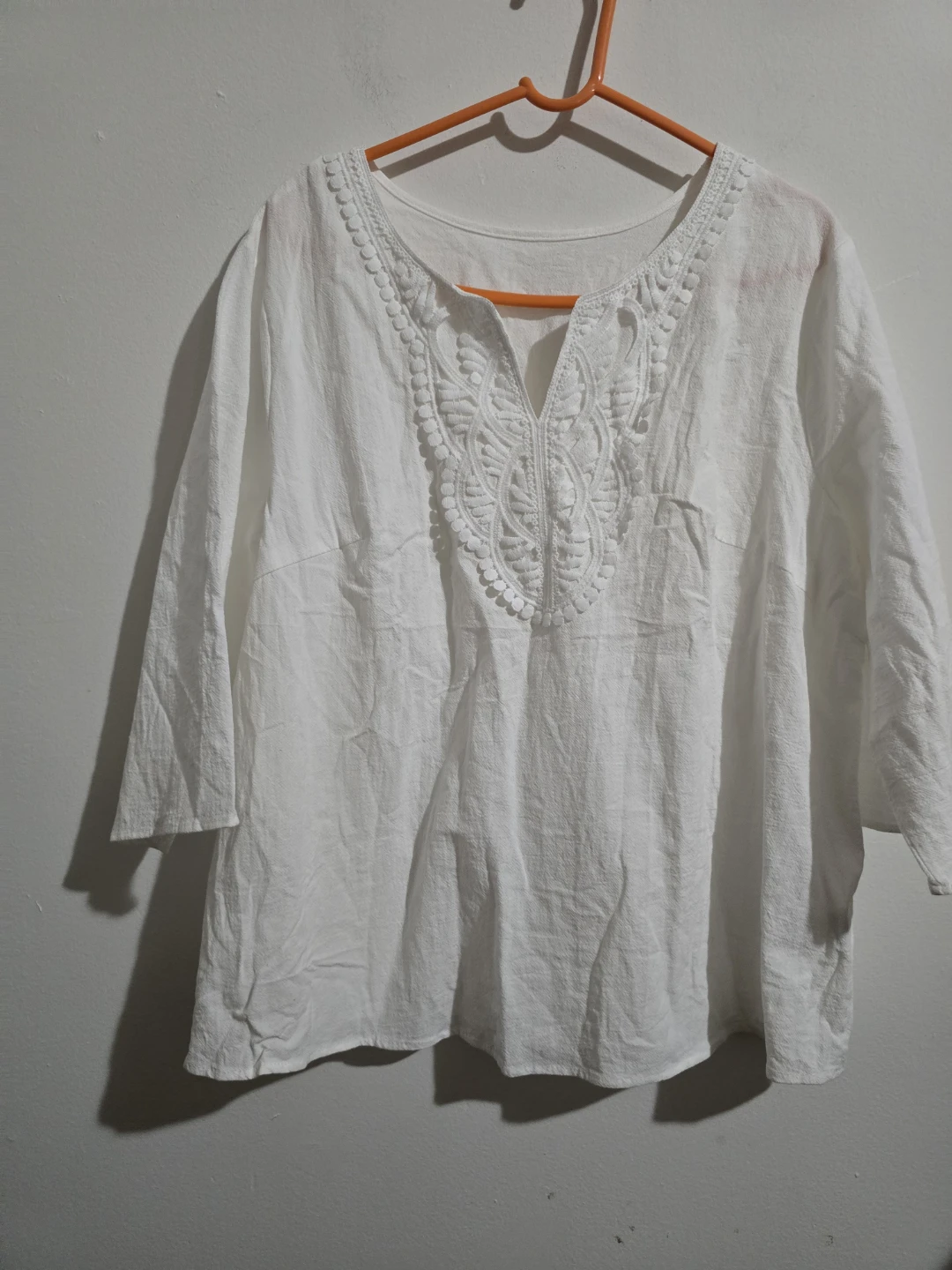 White Embroidered Cotton Tunic Top 1XL - photo 2