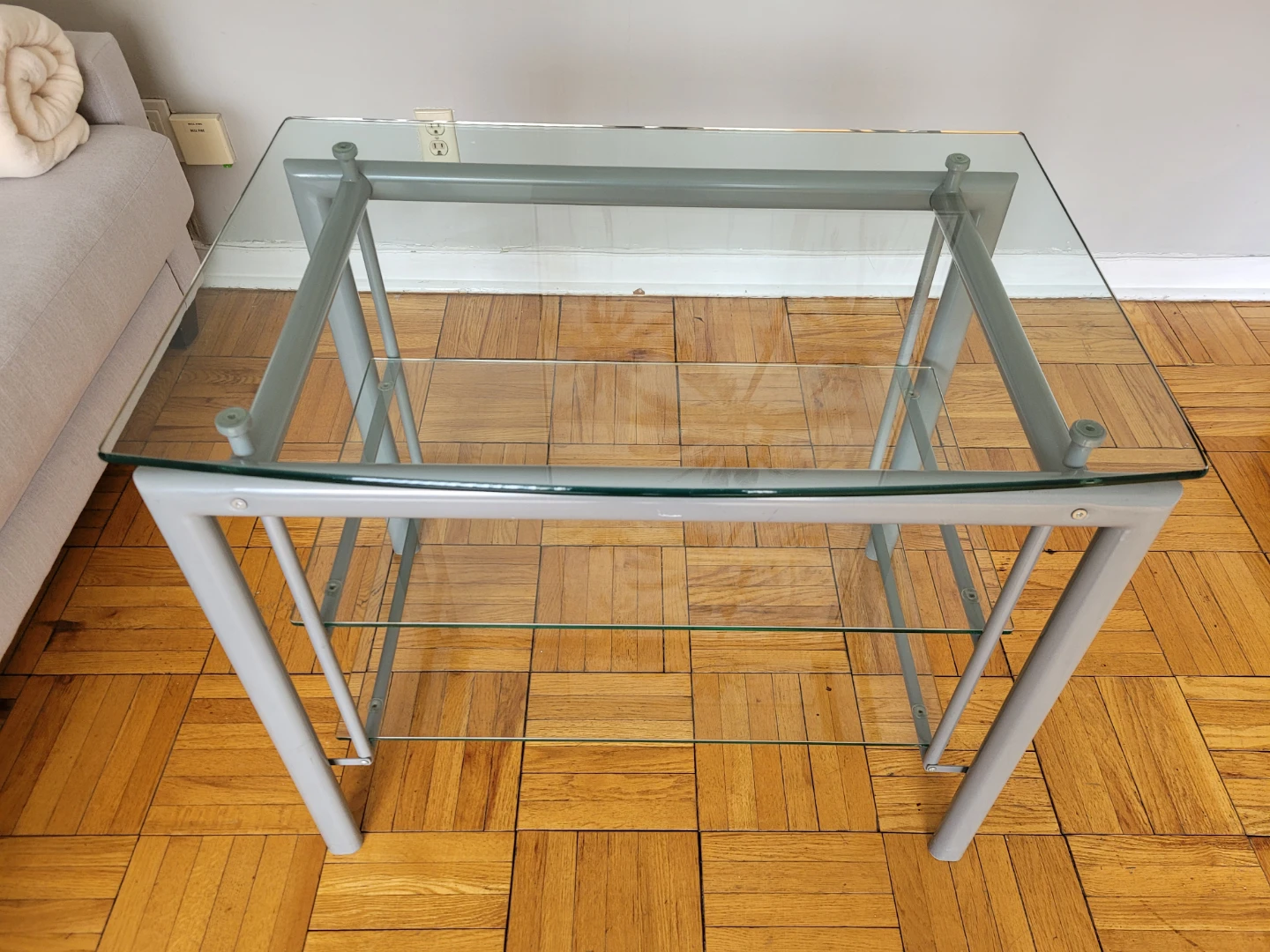 Glass Top TV stand with Metal Frame