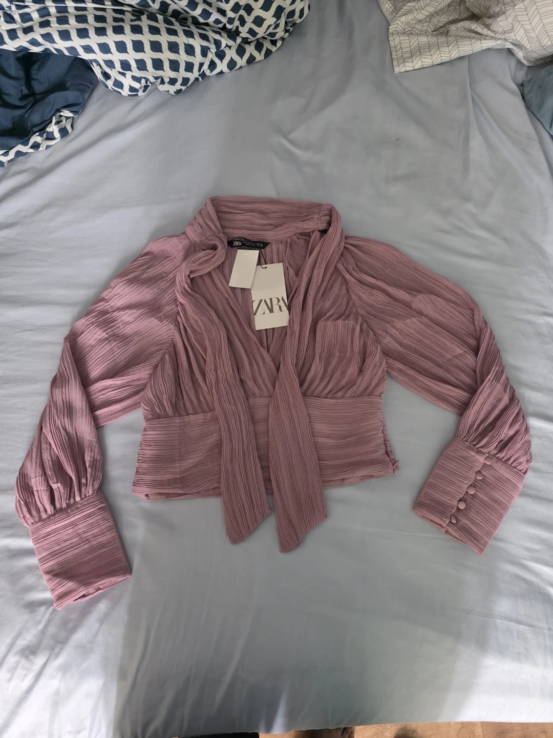 Zara Pink Pleated Tie-Front Blouse - photo 3