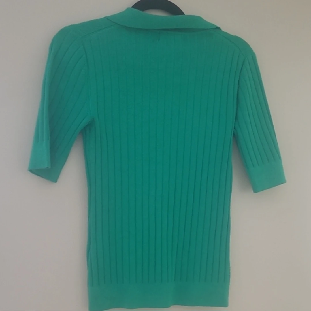 Karl Lagerfeld Green Ribbed Collared Button-Up Top - XS - photo 2