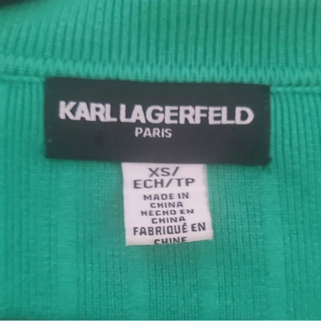 Karl Lagerfeld Green Ribbed Collared Button-Up Top - XS - photo 3