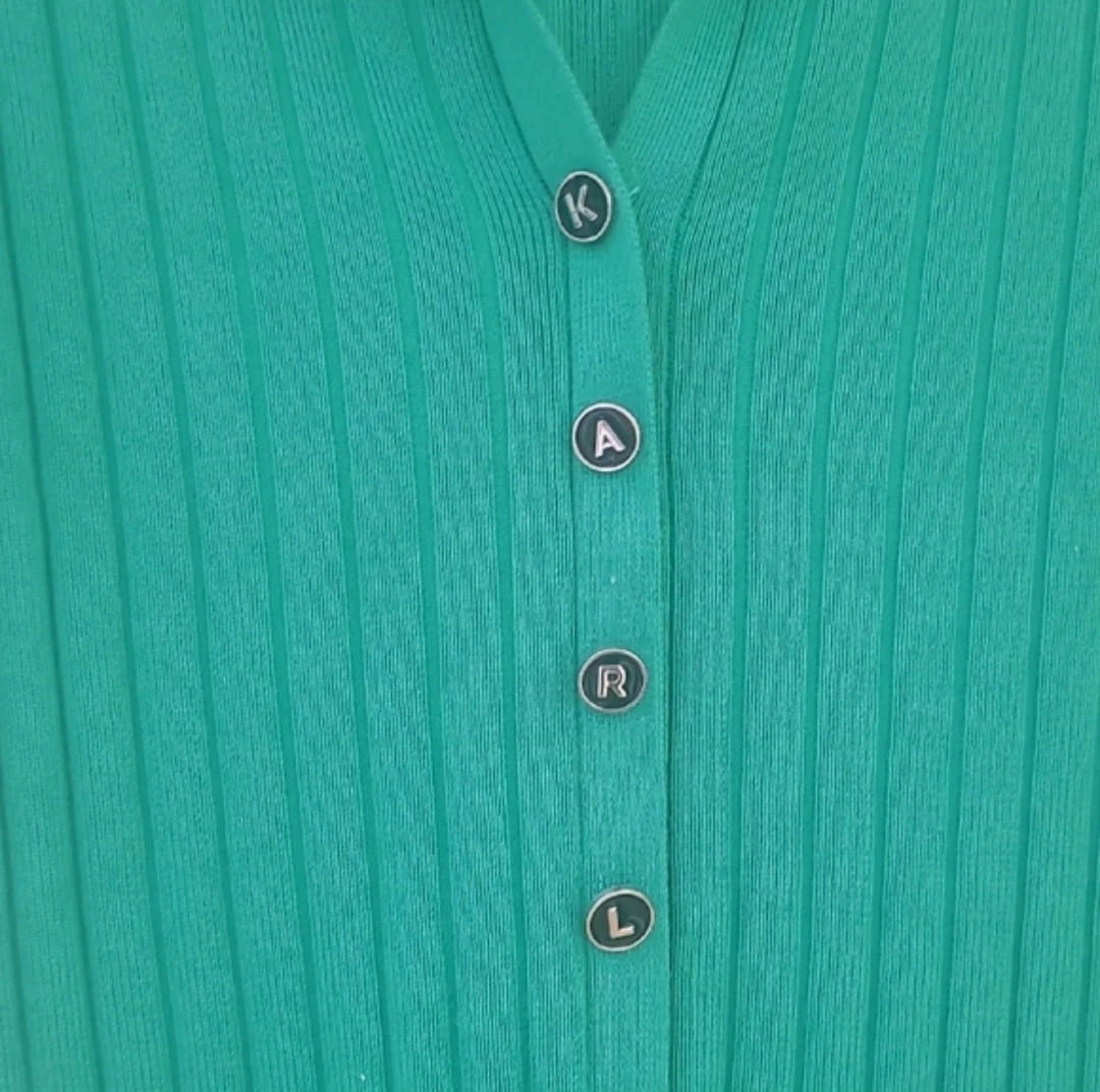 Karl Lagerfeld Green Ribbed Collared Button-Up Top - XS - photo 4