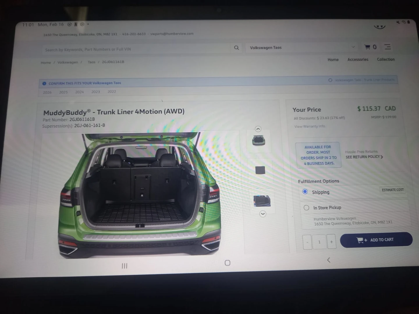 Muddy Buddy Cargo Liner for VW Taos 4WD