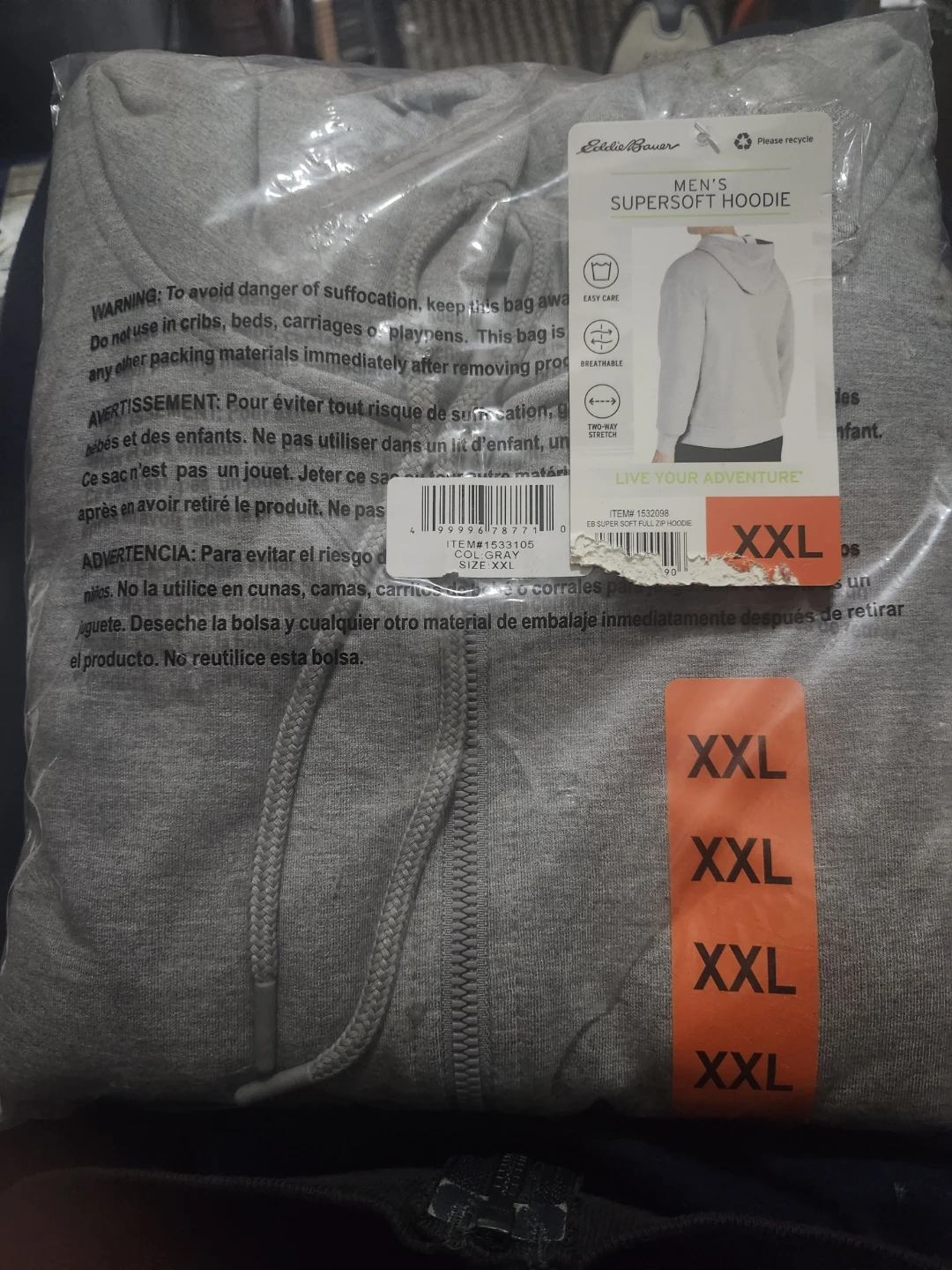 Eddie Bauer Men's Supersoft Hoodie XXL Gray