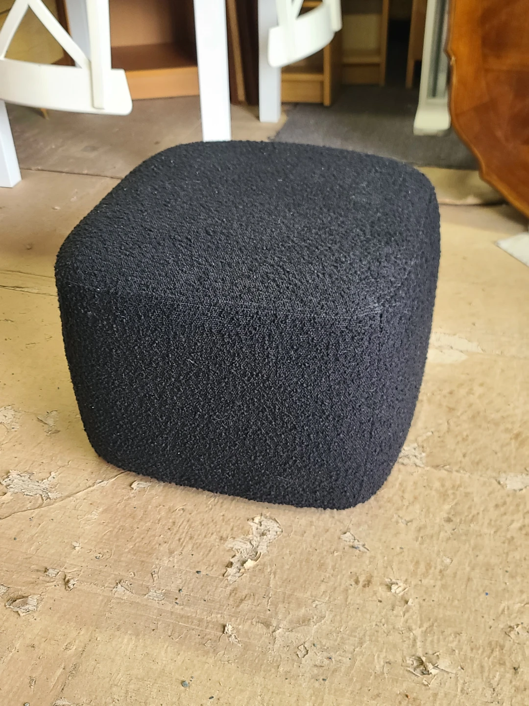 Black Bouclé Footstool Ottoman - photo 2