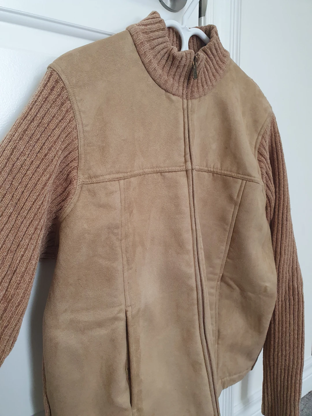 Tan Faux Suede & Knit Jacket - photo 2