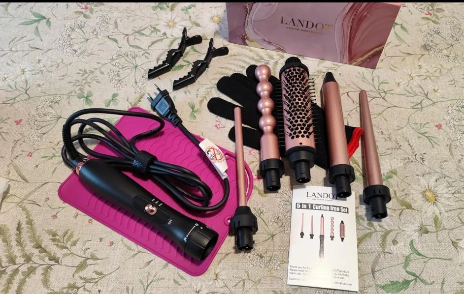 LANDOT 5-in-1 Curling Iron Wand & Thermal Brush Set - photo 5