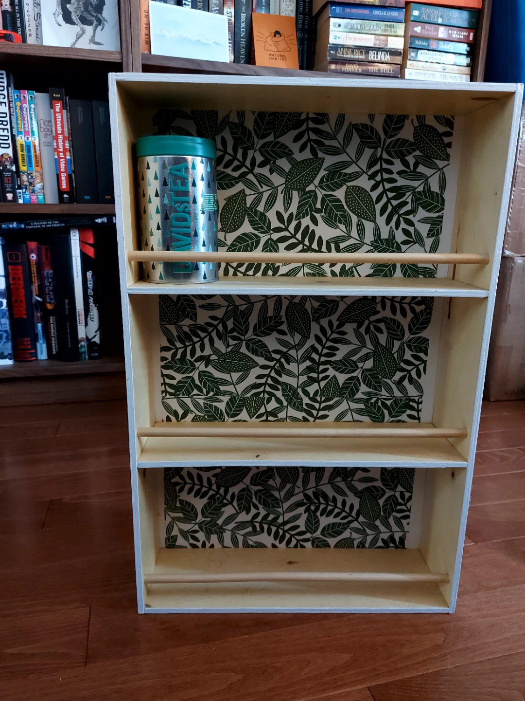 Wooden Shelf Unit with Decorative Backing