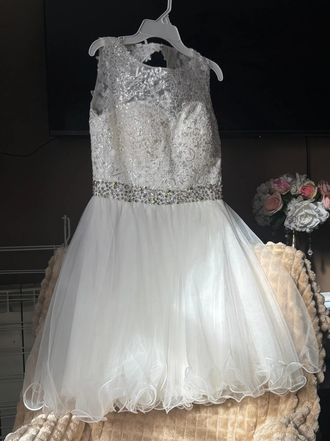 White Sequin Lace Formal Dress