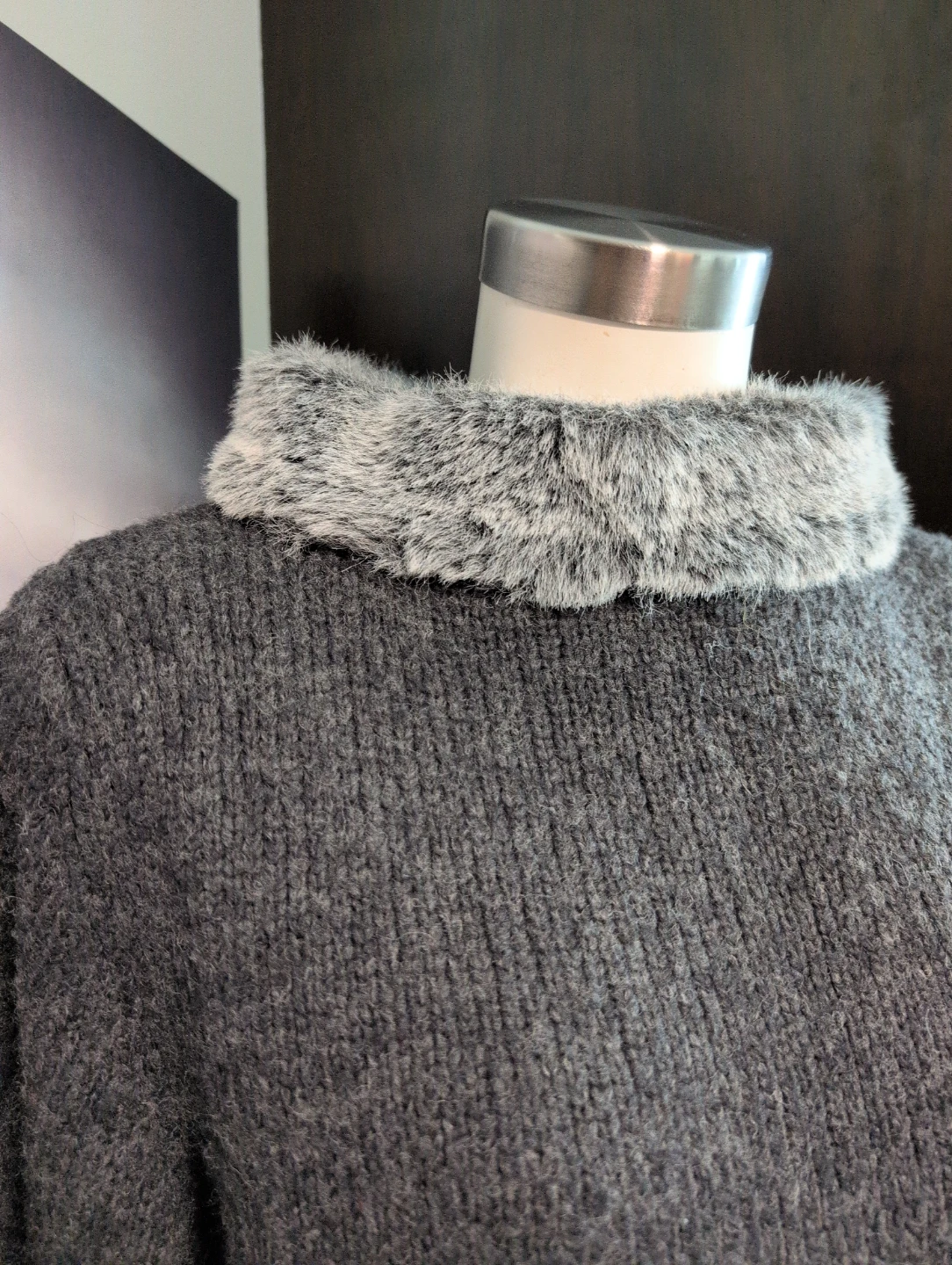 Laura Women's Grey Fair Isle Sweater with Faux Fur Collar - photo 3
