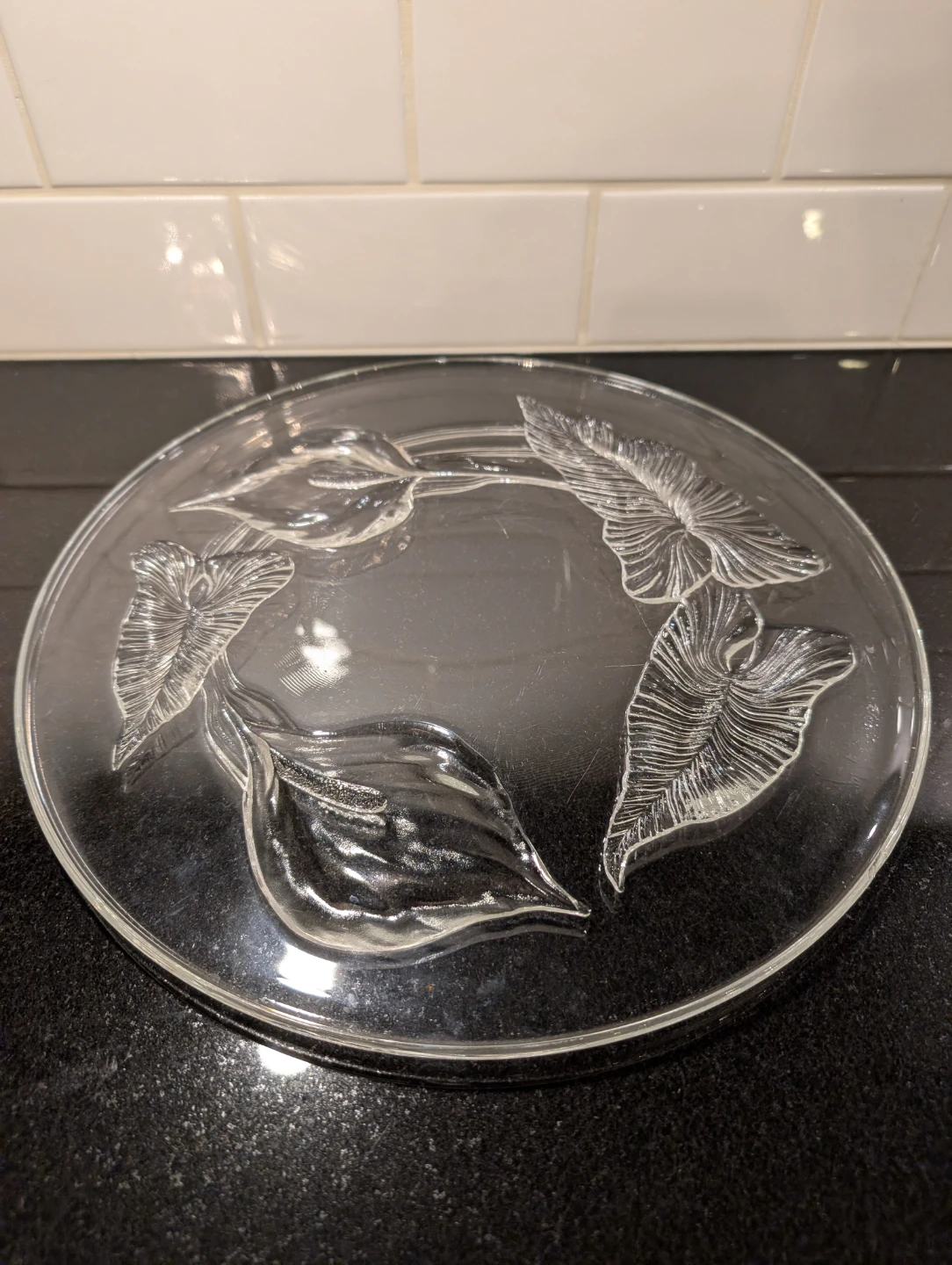 Clear Glass Plate with Embossed Leaf Design