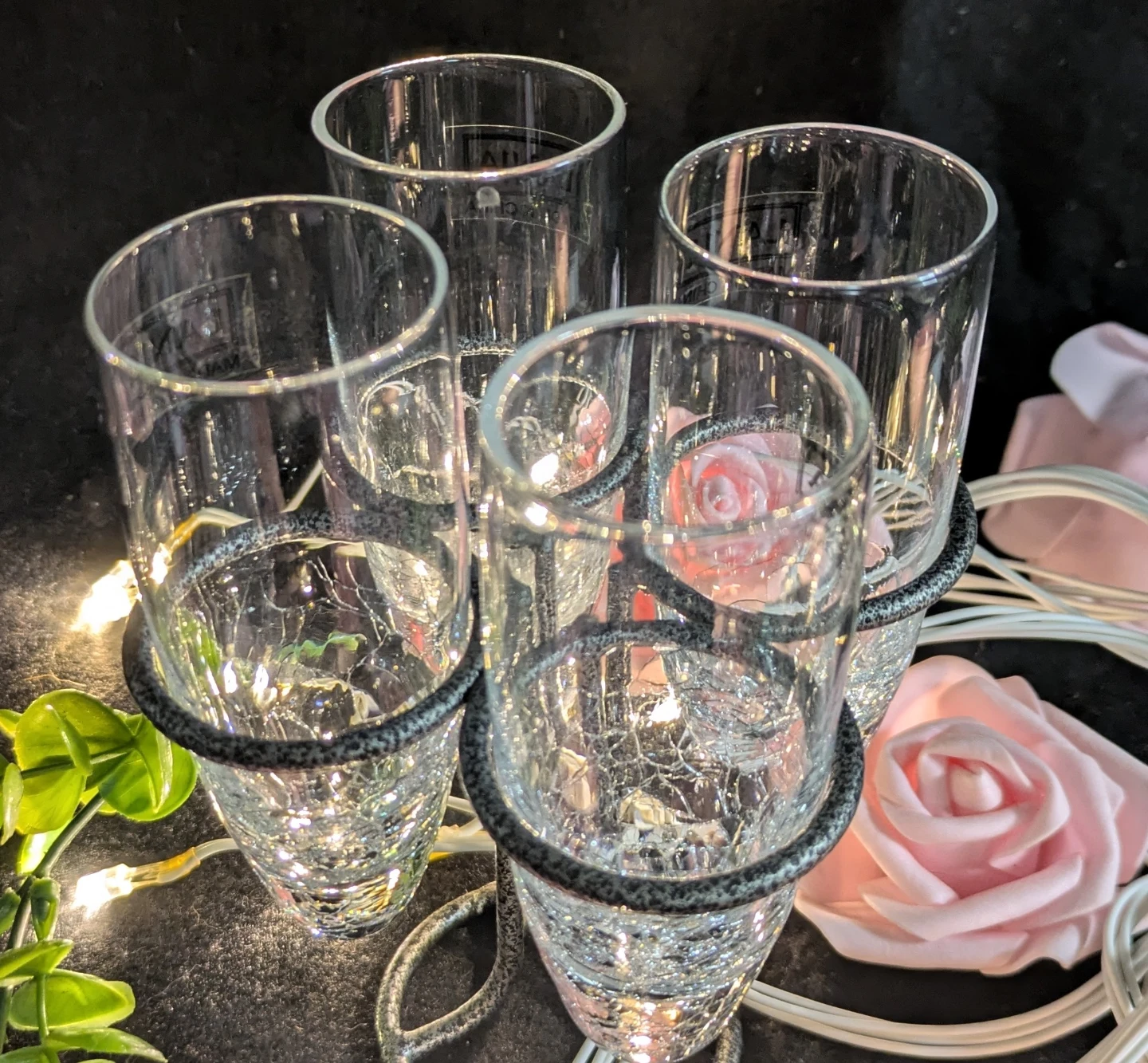 Set of 4 Crackle Glass Shot Glasses with Holder - photo 2
