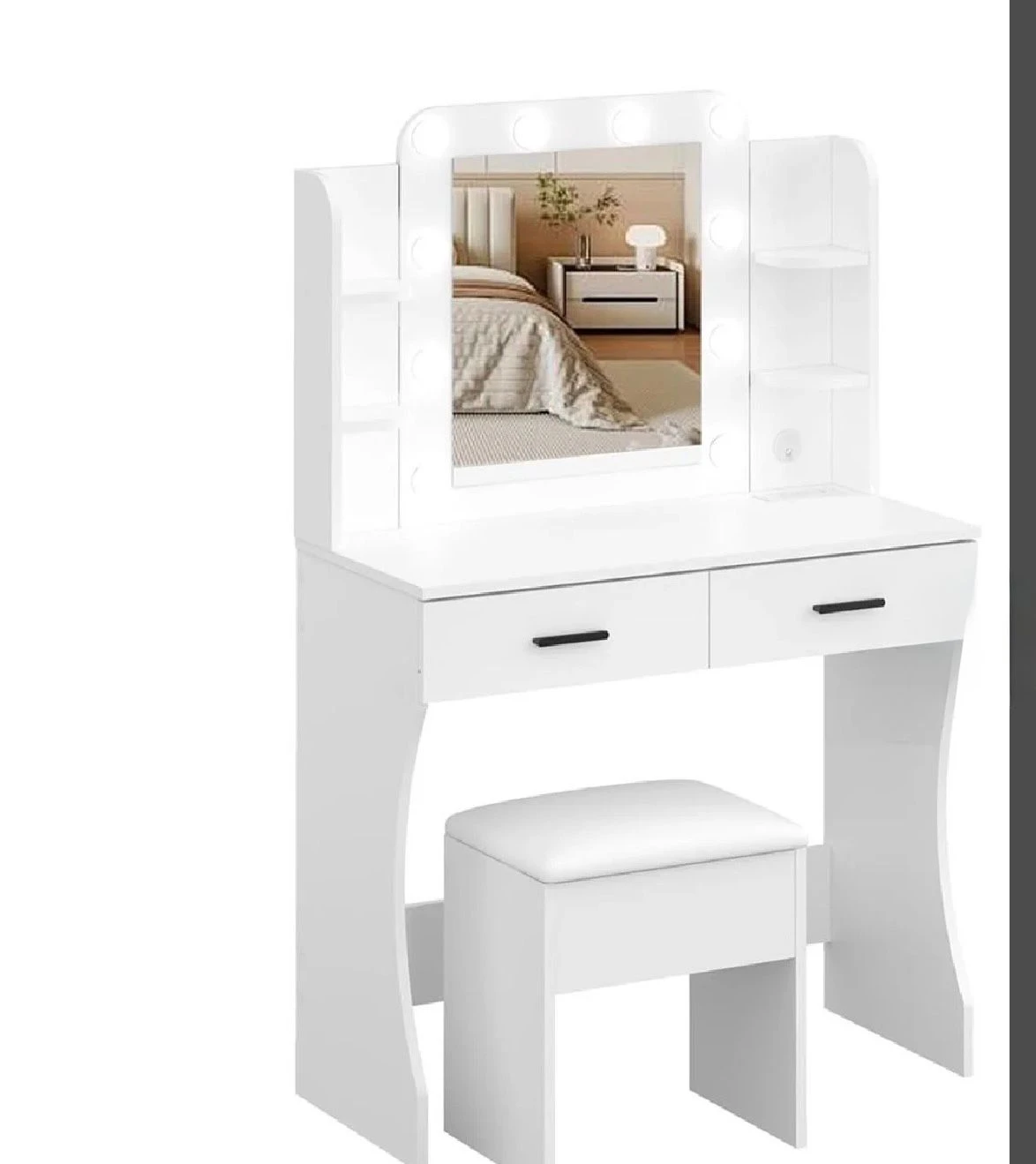 White Vanity Desk with Lighted Mirror and Stool - New in Box