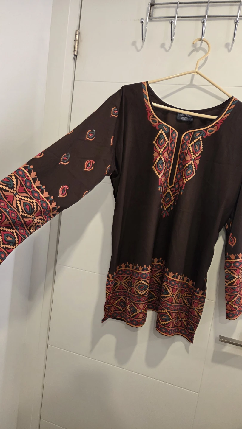 XL Brown Kurti Patterned Blouse