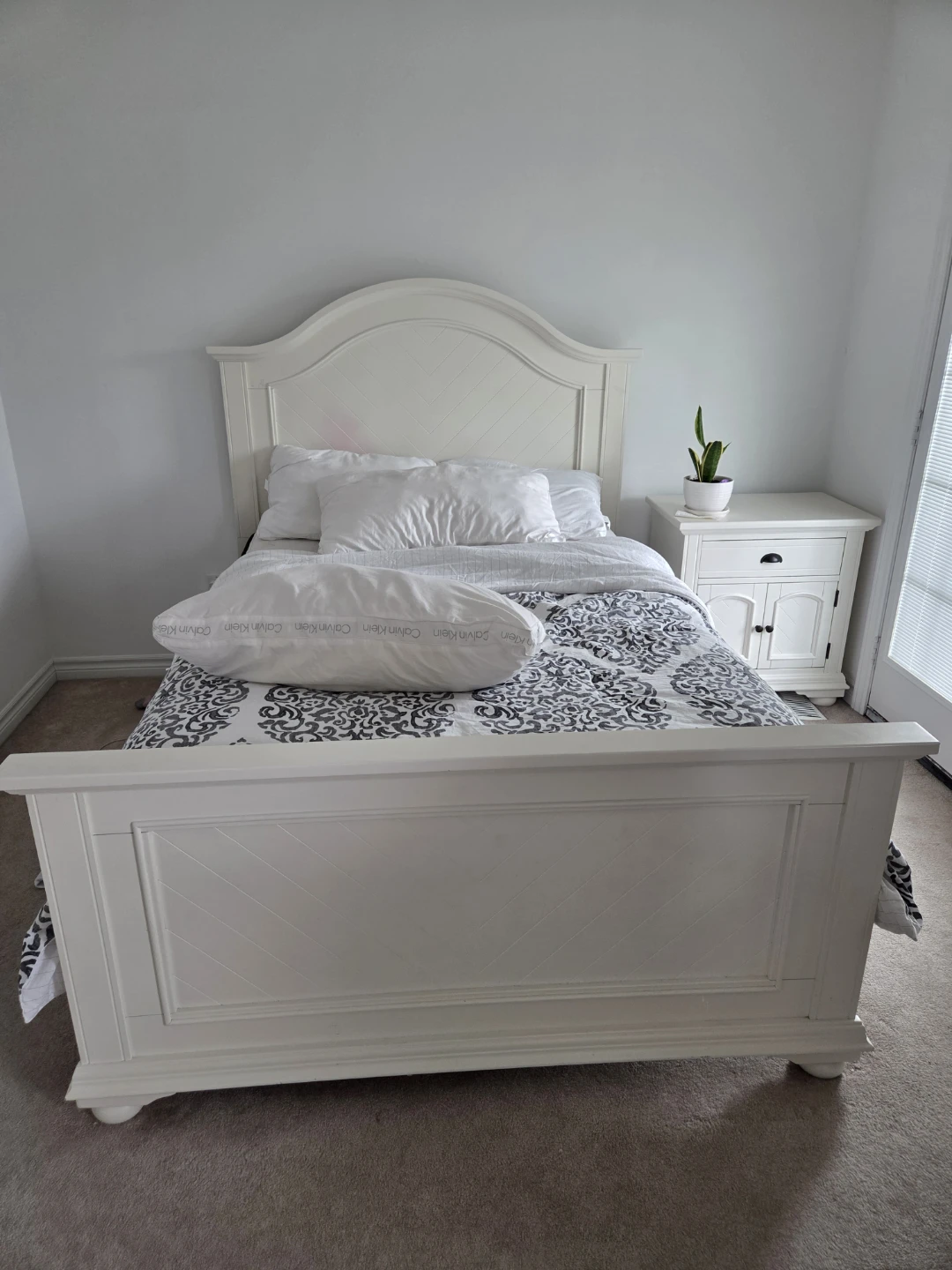 White Queen Bed Frame with Nightstand and Dresser Set