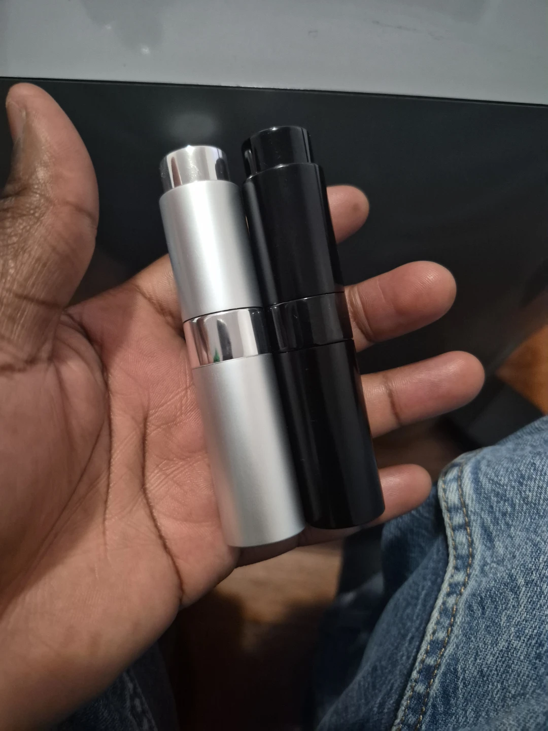 2 Travel Perfume Atomizers - Silver & Black