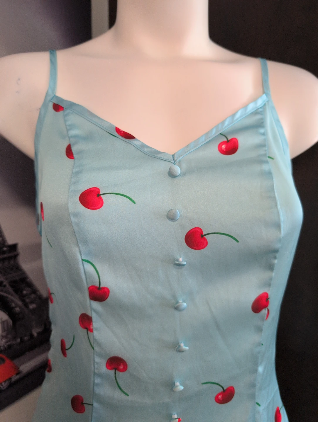 SHEIN Light Blue Cherry Print Slip Dress - XS - photo 3