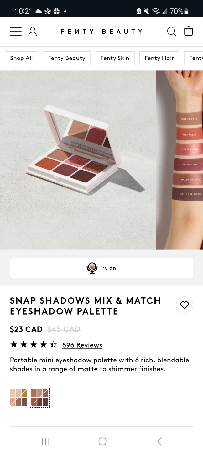New Fenty Beauty Snap Shadows Eyeshadow Palette - 6 Smoky 🧡