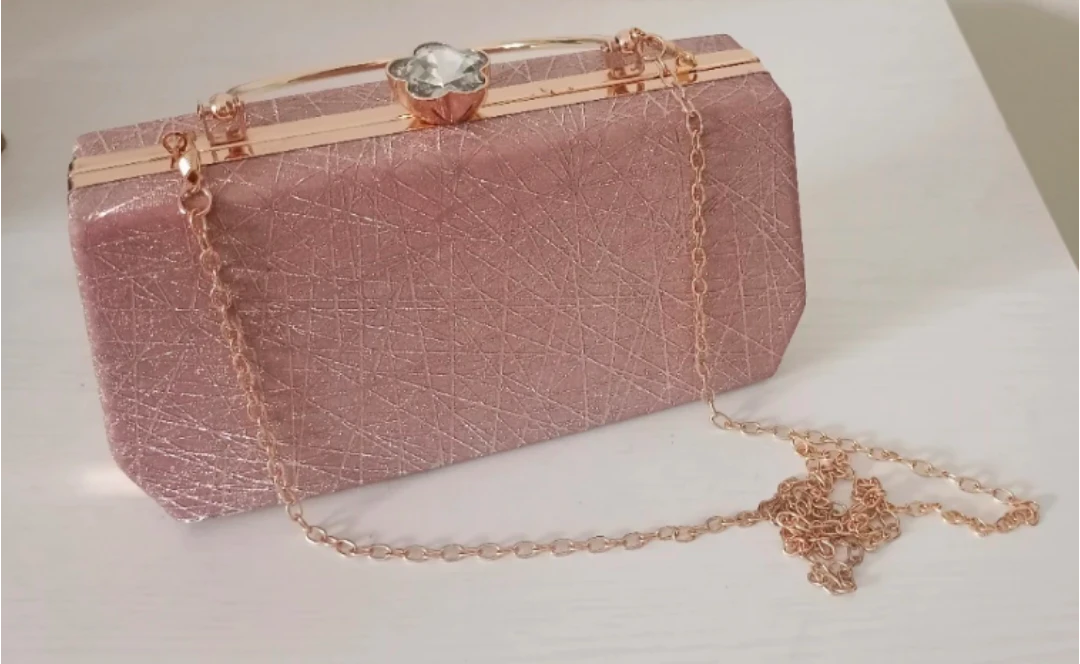 Sparkly Rose Gold Evening Clutch Bag with Chain - photo 5