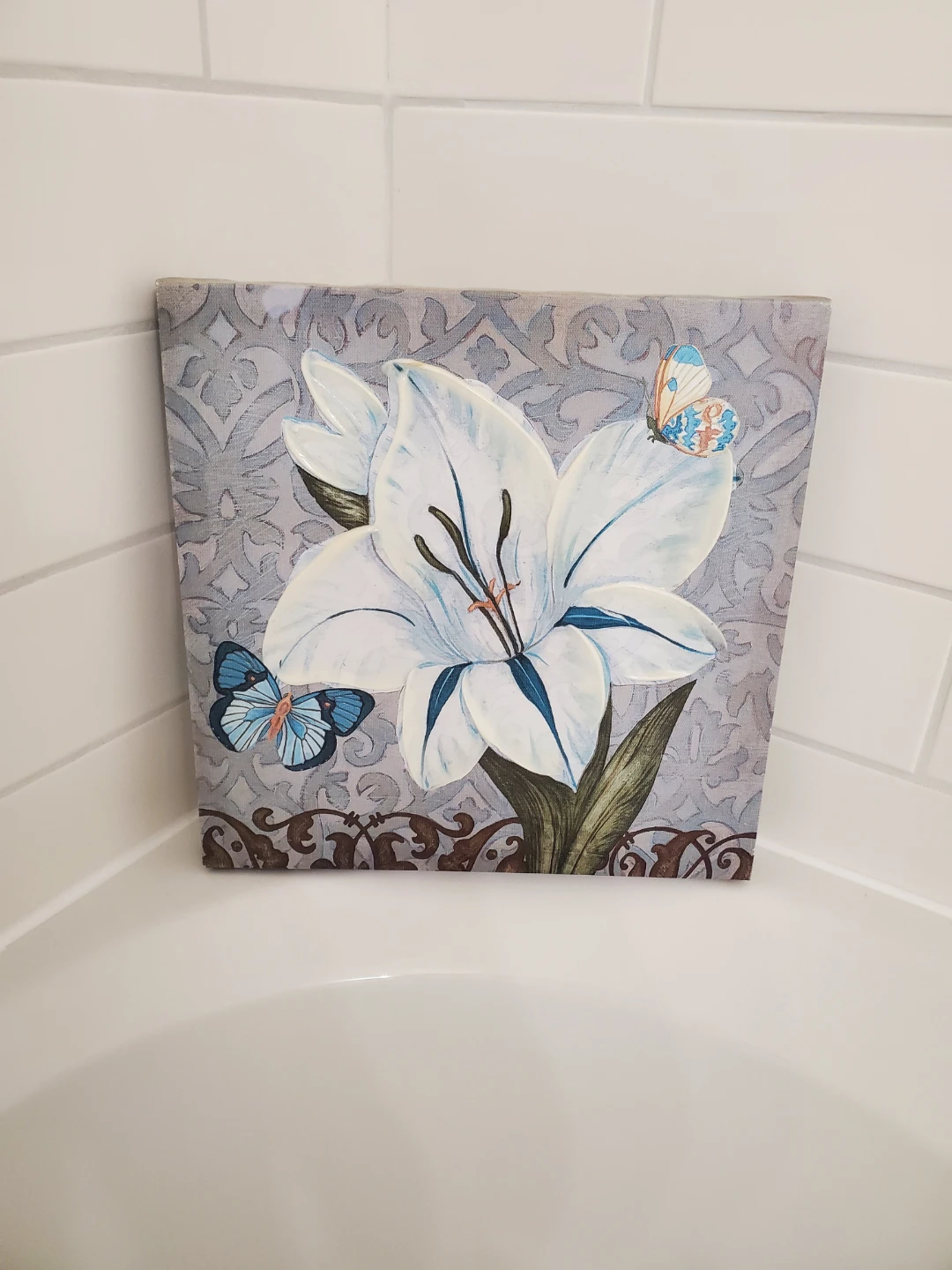 Canvas Wall Art - White Lily with Butterflies 12" x 12"