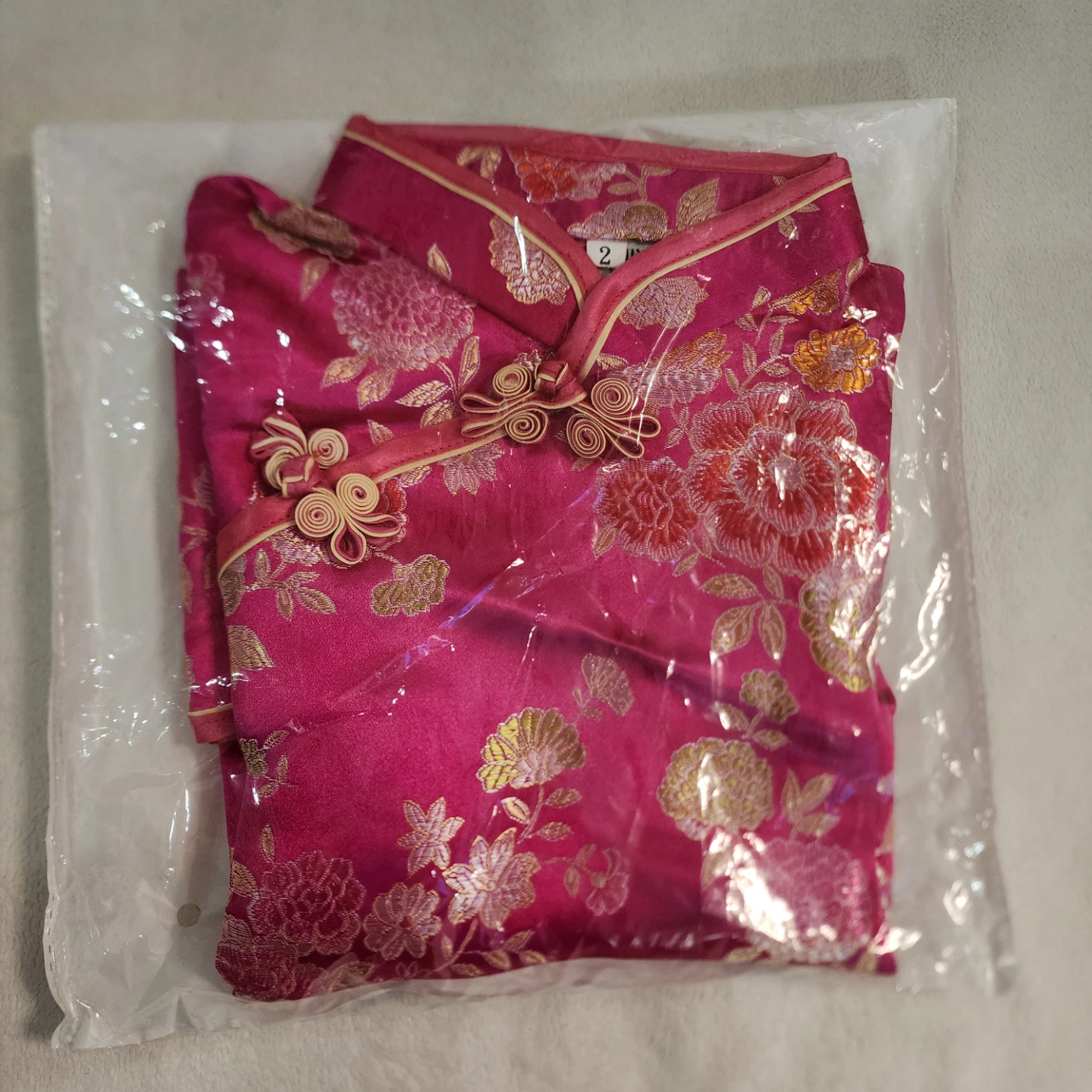 2T Girls' Pink & Gold Floral Cheongsam Dress - photo 2