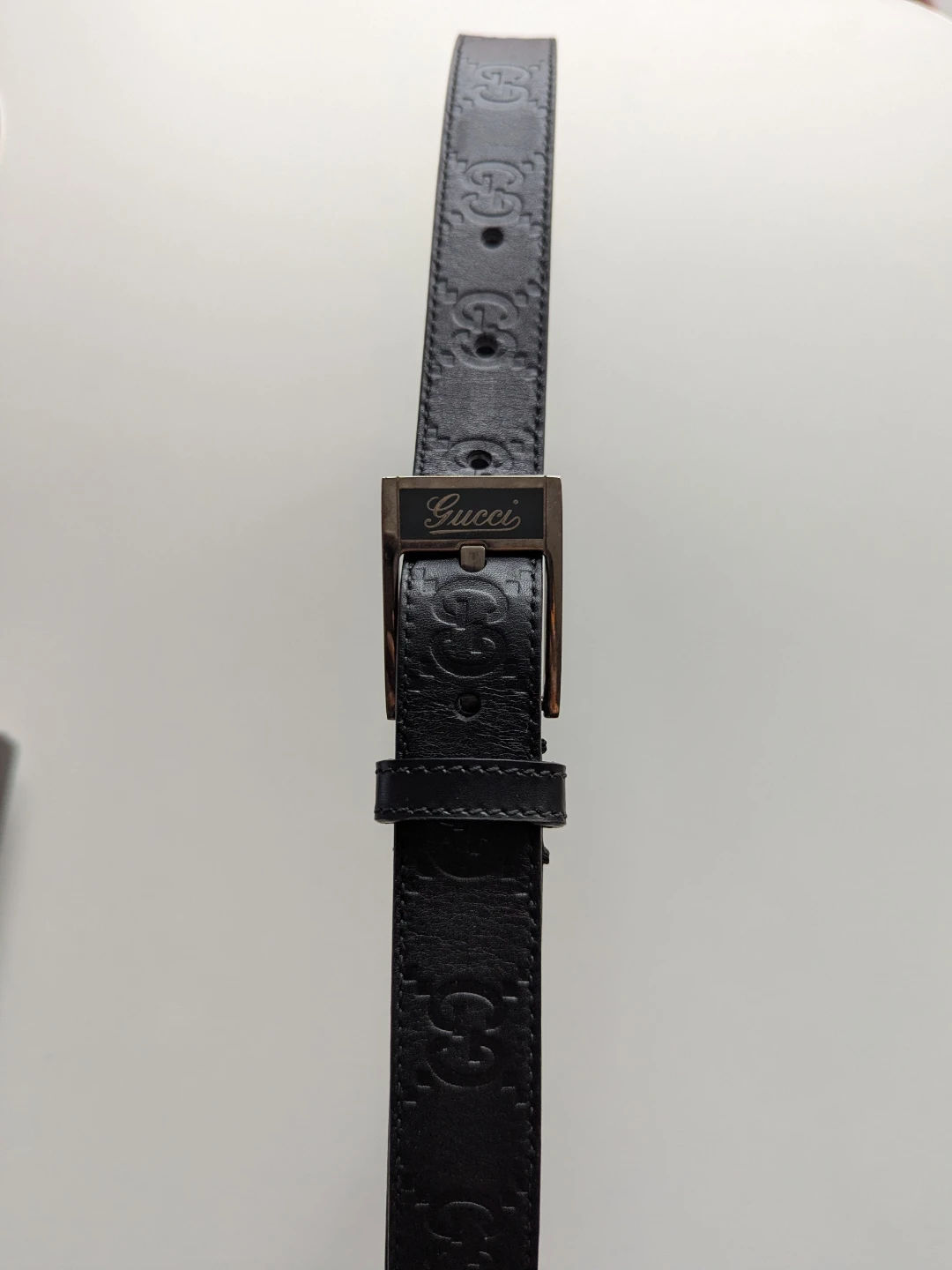 Gucci Black GG Monogram Leather Belt
