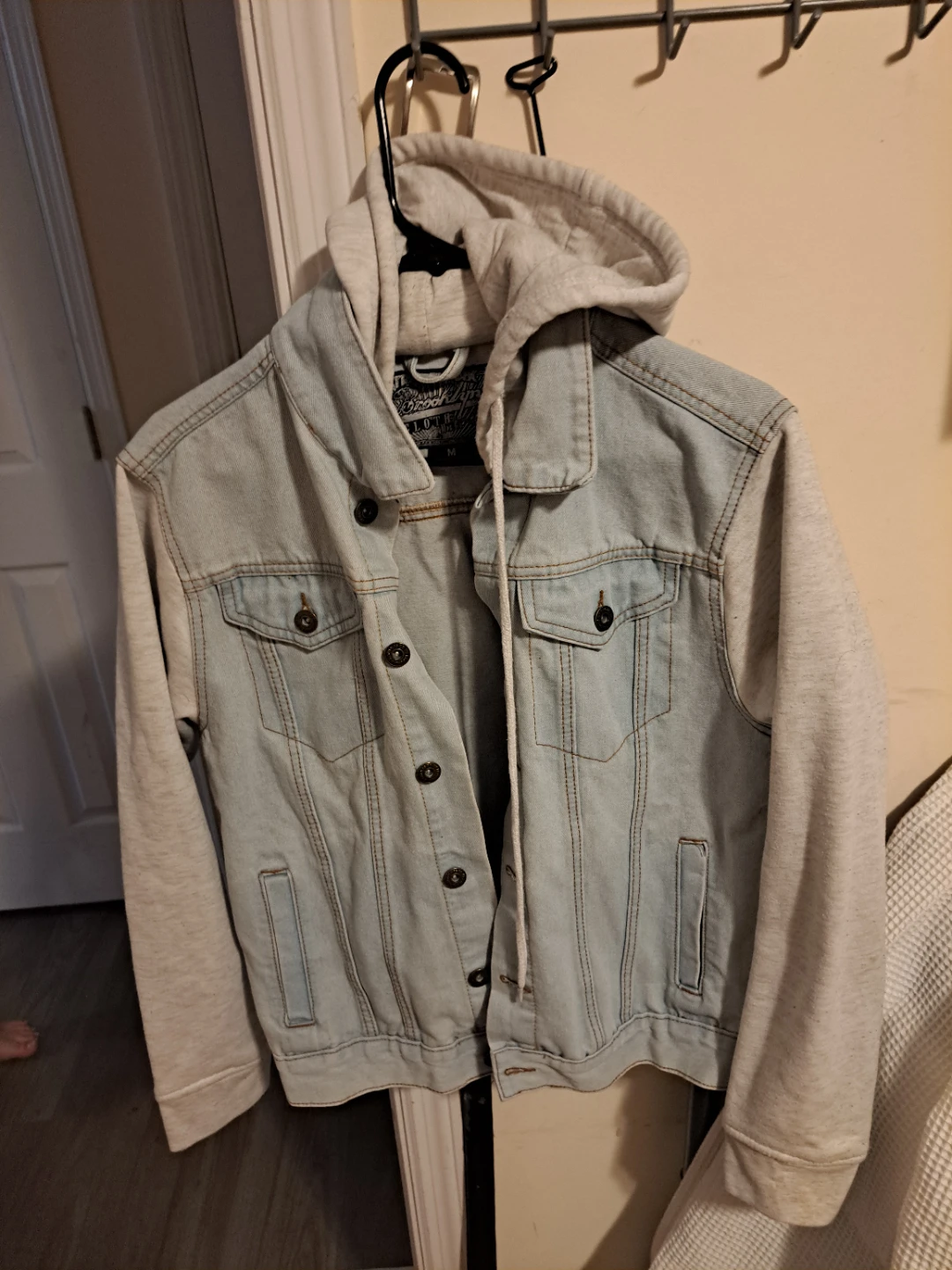 Men's Denim Jacket with Hood - Size Medium