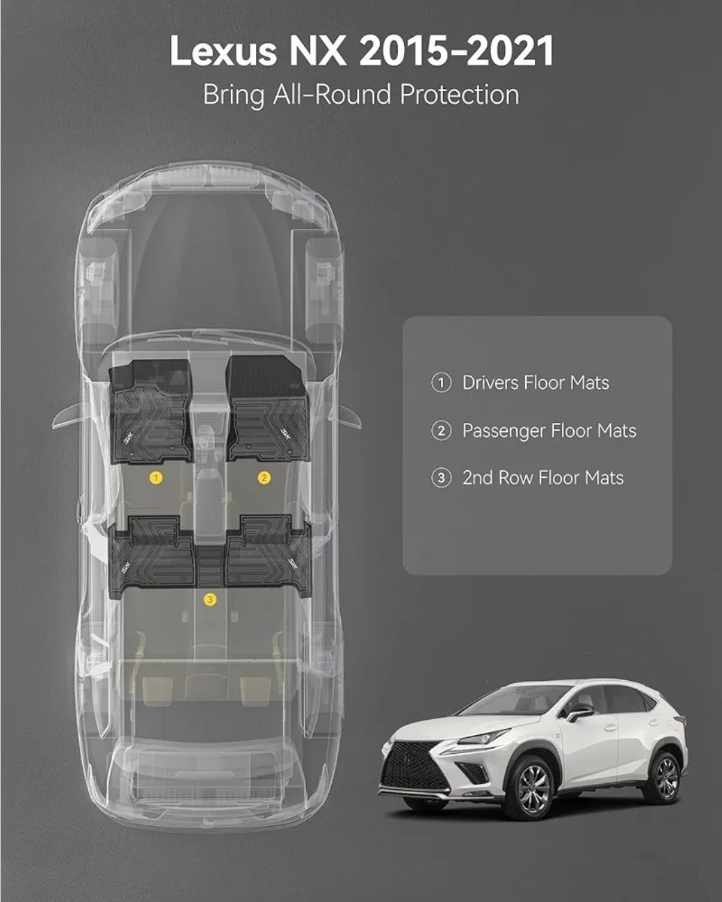 All Weather Floor Mats for Lexus NX 2015–2021, Custom Fit - photo 5