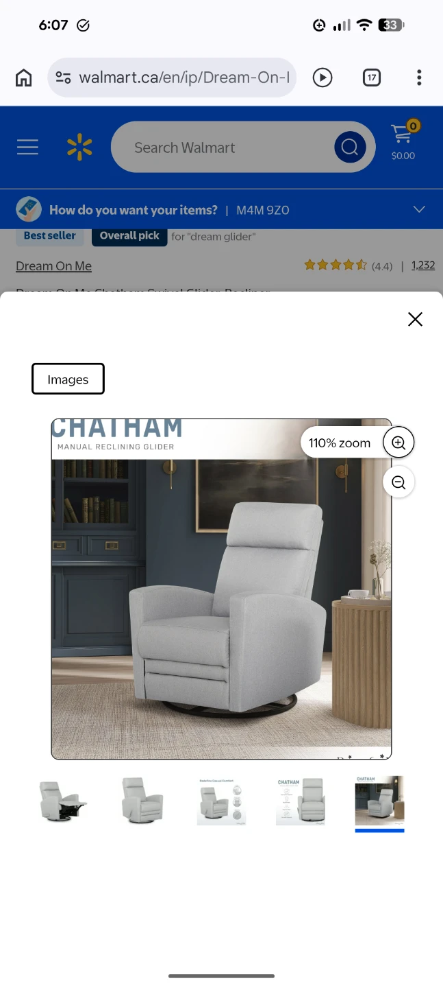 Dream On Me Swivel glider, recliner nursing chair