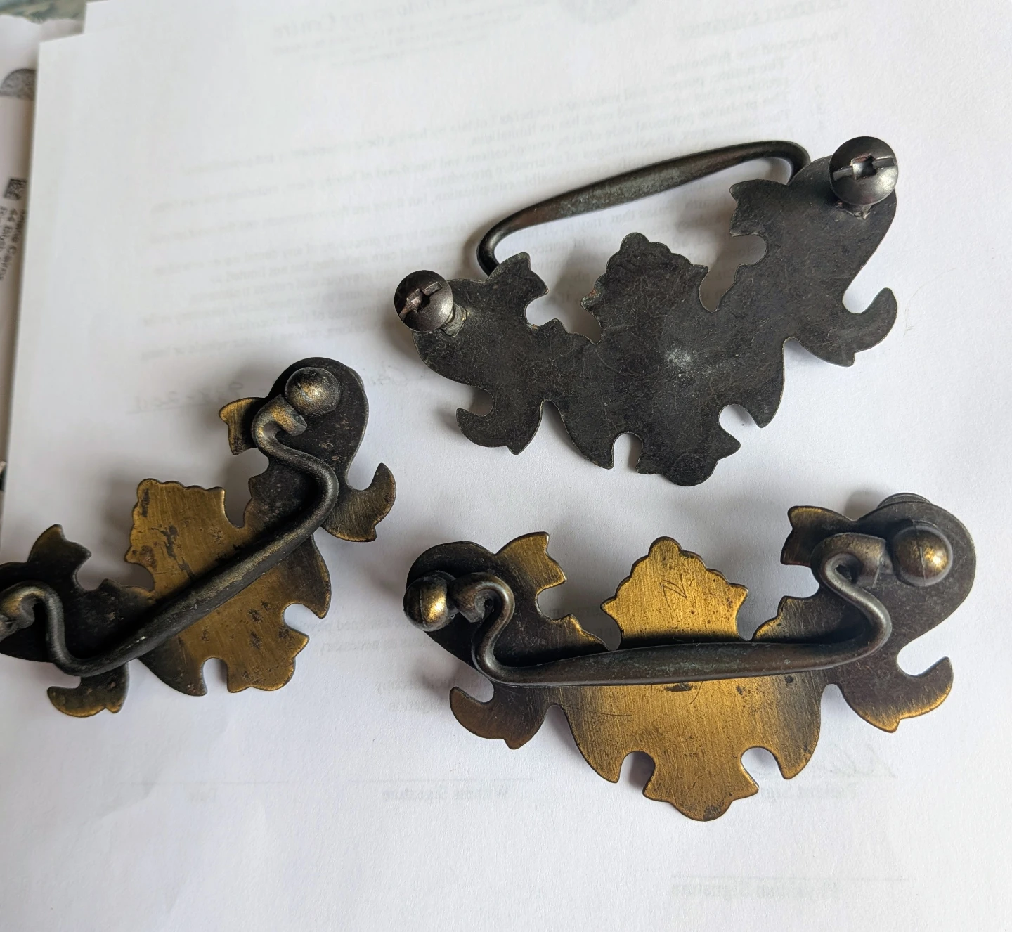 Antique Brass Drawer Pulls - Set of 3 - photo 2