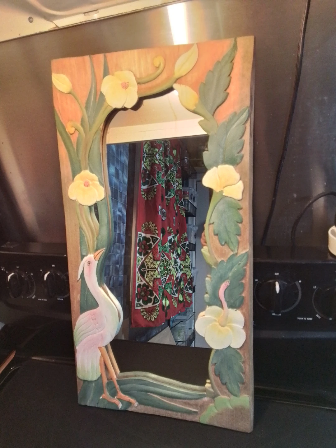 Unique Vintage Mirror with a Hand-Carved Wooden frame 12.5X24"